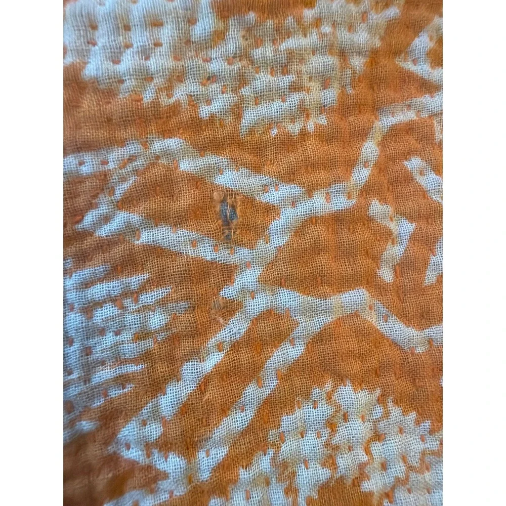 Pillow Cover Orange Kantha Stitch Vintage‎ Hand Stitched Bohemian Square